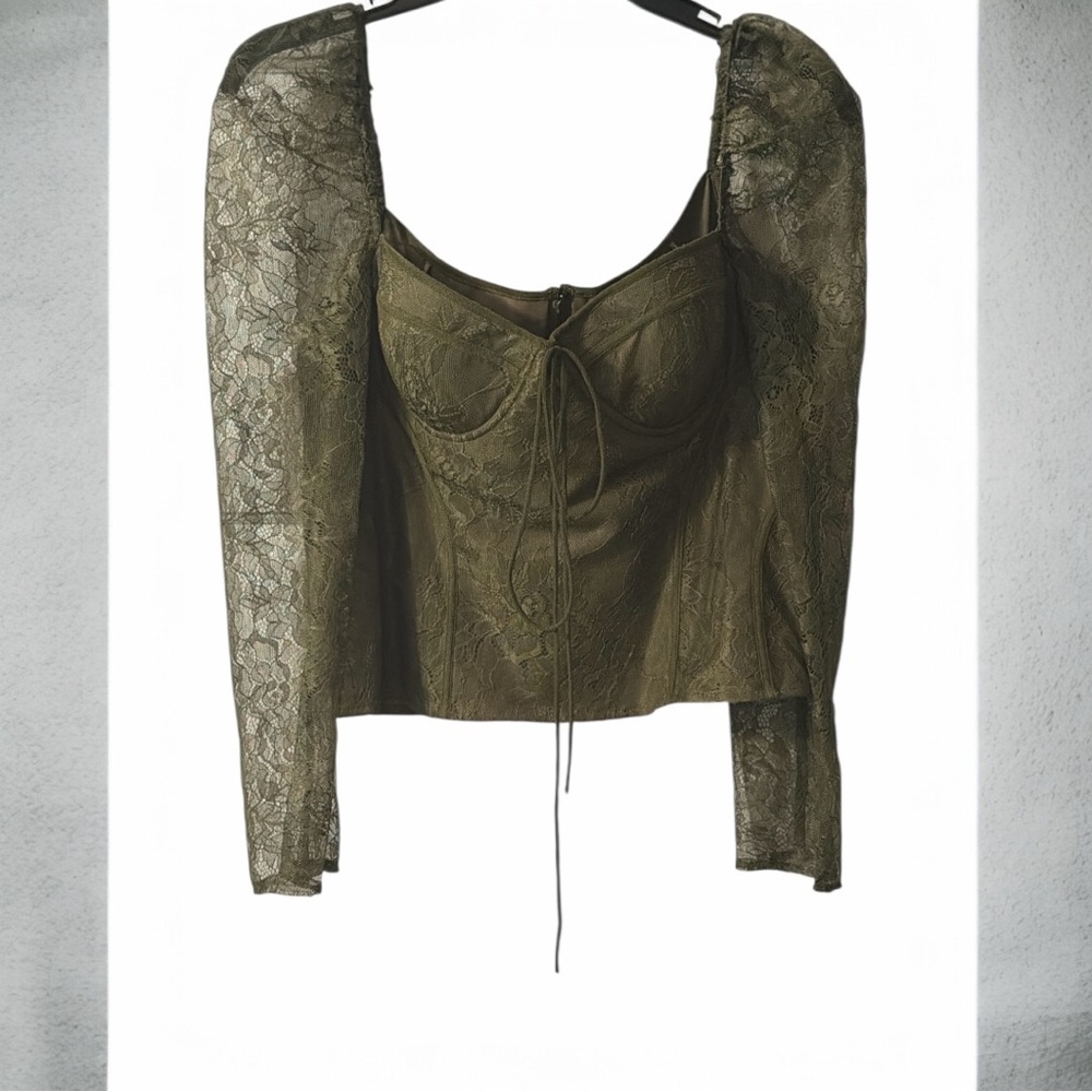 Chelsea & Violet Olive Green Lace Corset Blouse Size 6 NWT